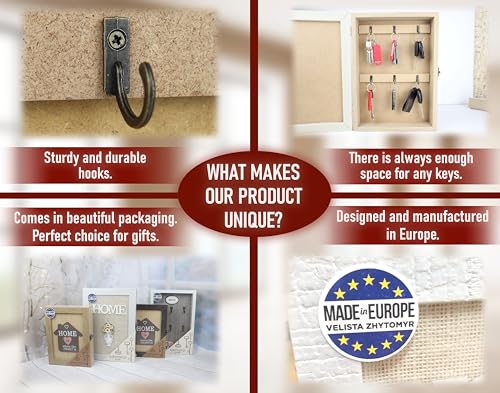 VELISTA Wooden Key Box Wall Mount - Cute Rustic Decorative Cabinet - Premium Holder With 6-Hooks - Small White Box - Housewarming Gift - Vintage Rack - Image 4