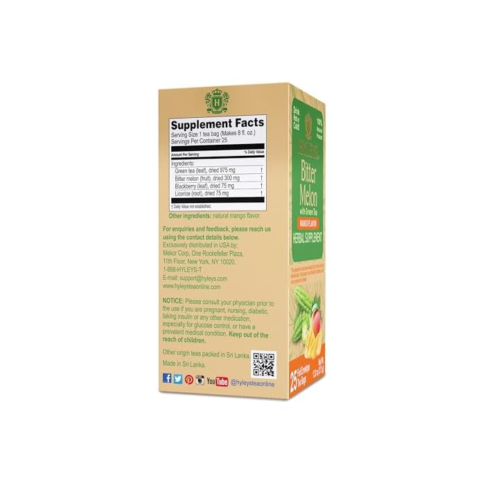 Hyleys Bitter Melon with Green Tea - Mango Flavor - 25 Tea Bags - Supports Healthy Liver Function - Herbal Supplement - (6 Pack - 150 Tea Bags Total) - Image 2