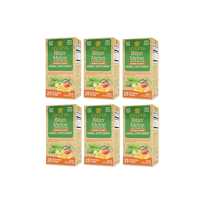 Hyleys Bitter Melon with Green Tea - Mango Flavor - 25 Tea Bags - Supports Healthy Liver Function - Herbal Supplement - (6 Pack - 150 Tea Bags Total) - Image 3