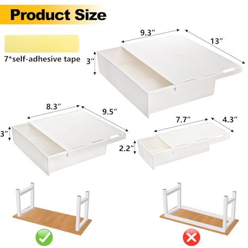 YOUEON 3 Pack Under Desk Drawer Slide Out SelfAdhesive Under Table Drawer Hidden Attachable Under Desk Storage Drawers Stick on Drawers for Office Home School White - Image 3