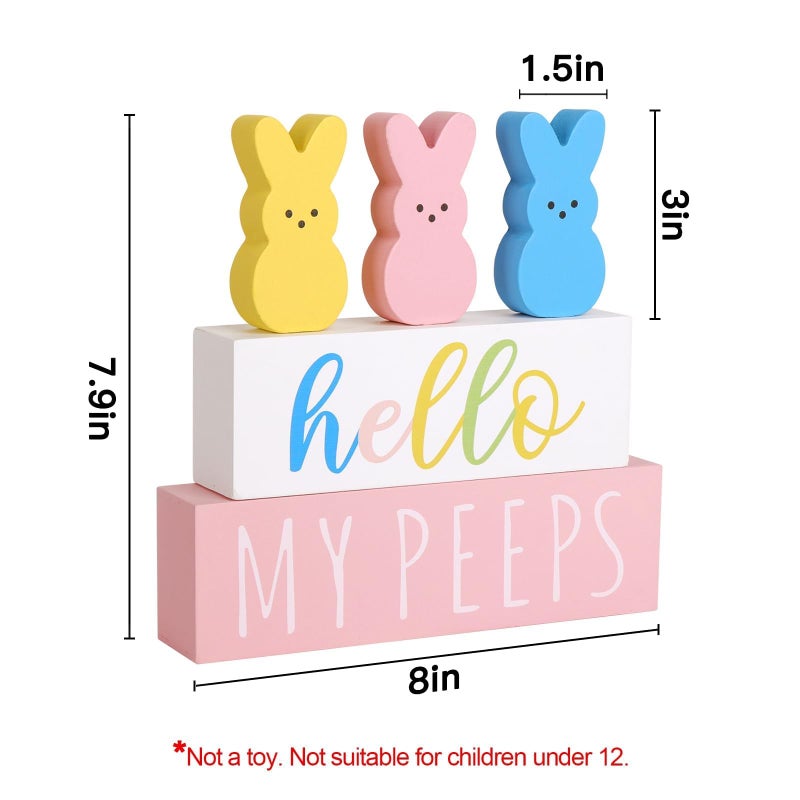 Treory Easter Decorations for The Home: 5 pcs Bunny Wooden Table Centerpiece Signs, Cute Easter Decor Peeps Rabbits Wooden Block Set Table DÃ©cor Farmhouse Rustic Tiered Tray DÃ©cor Gifts - Image 2