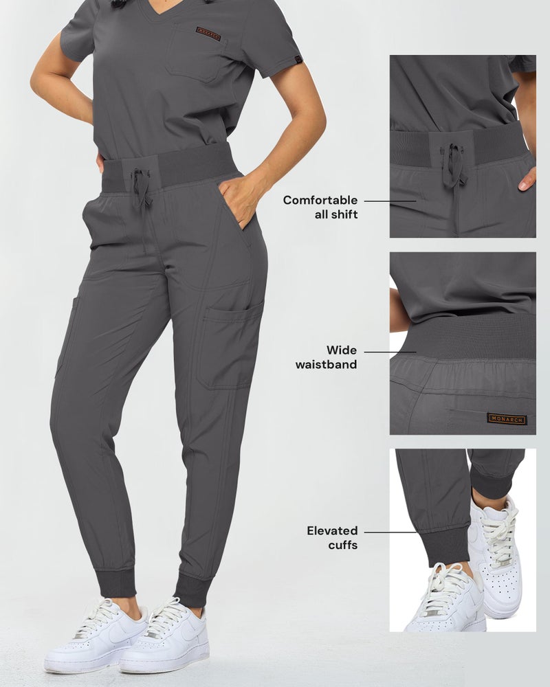 Monarch Uniforms Slim Fit Stretchy Scrubs Women's Jogger Scrub Set Slim Jogger Scrubs with Tuck-In Top for Women (CHARCOAL-XL) - Image 5