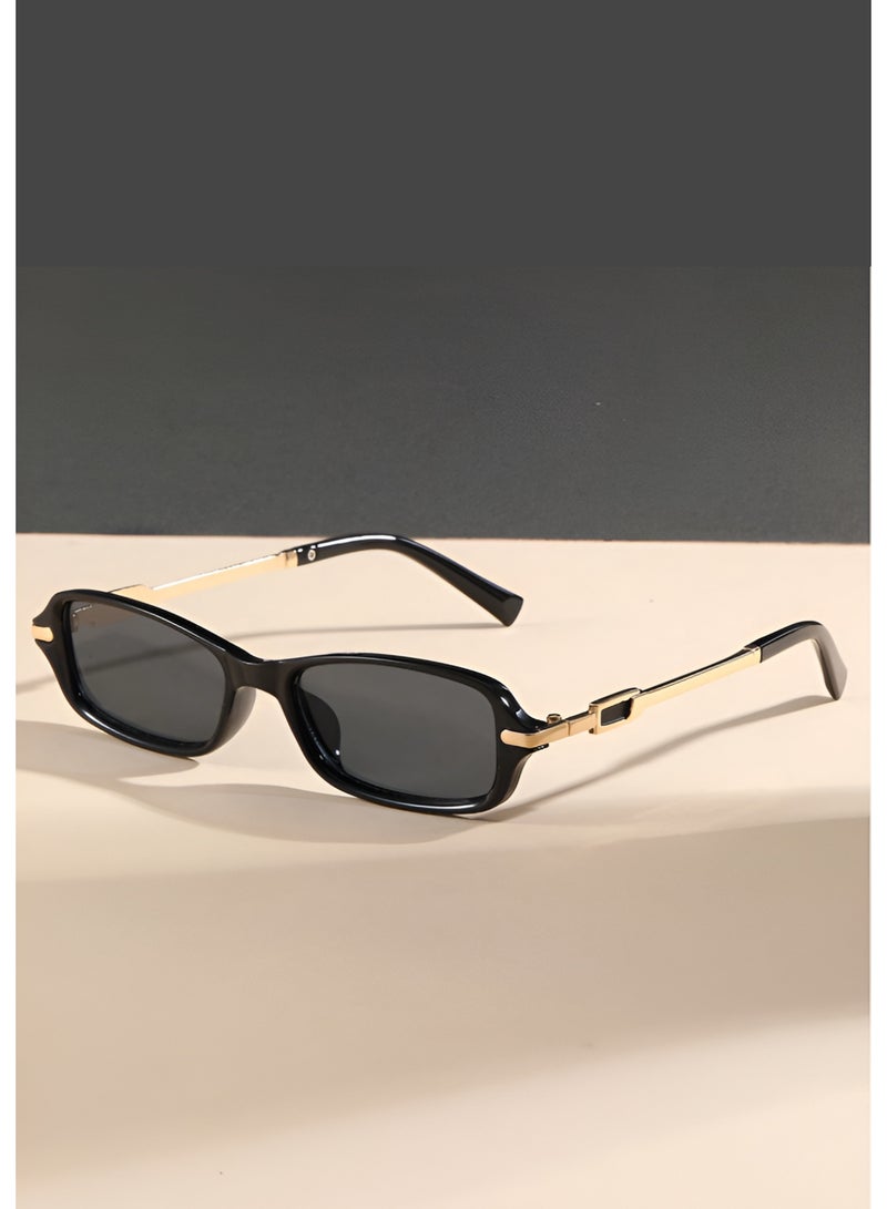 POLITE Black Rectangle Sunglasses with Gold Metal Arms – Retro Luxury Streetwear - Image 1