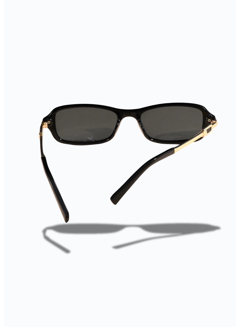 POLITE Black Rectangle Sunglasses with Gold Metal Arms – Retro Luxury Streetwear - Image 2