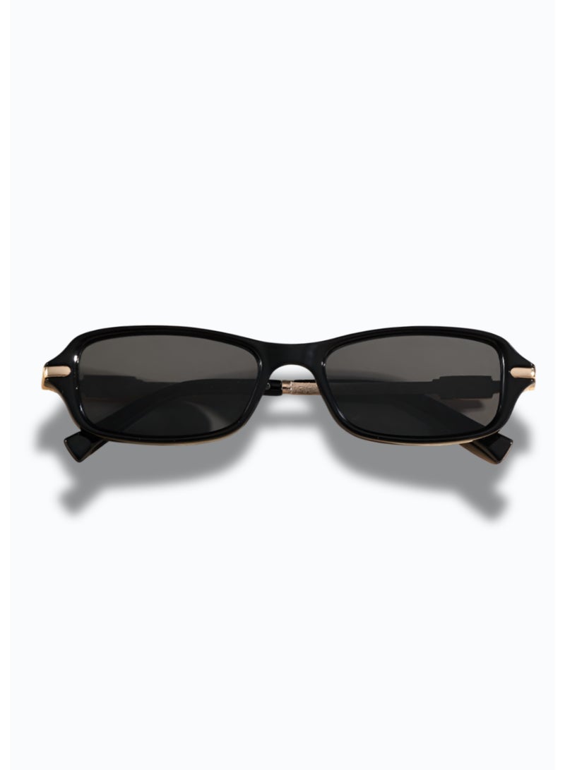 POLITE Black Rectangle Sunglasses with Gold Metal Arms – Retro Luxury Streetwear - Image 3