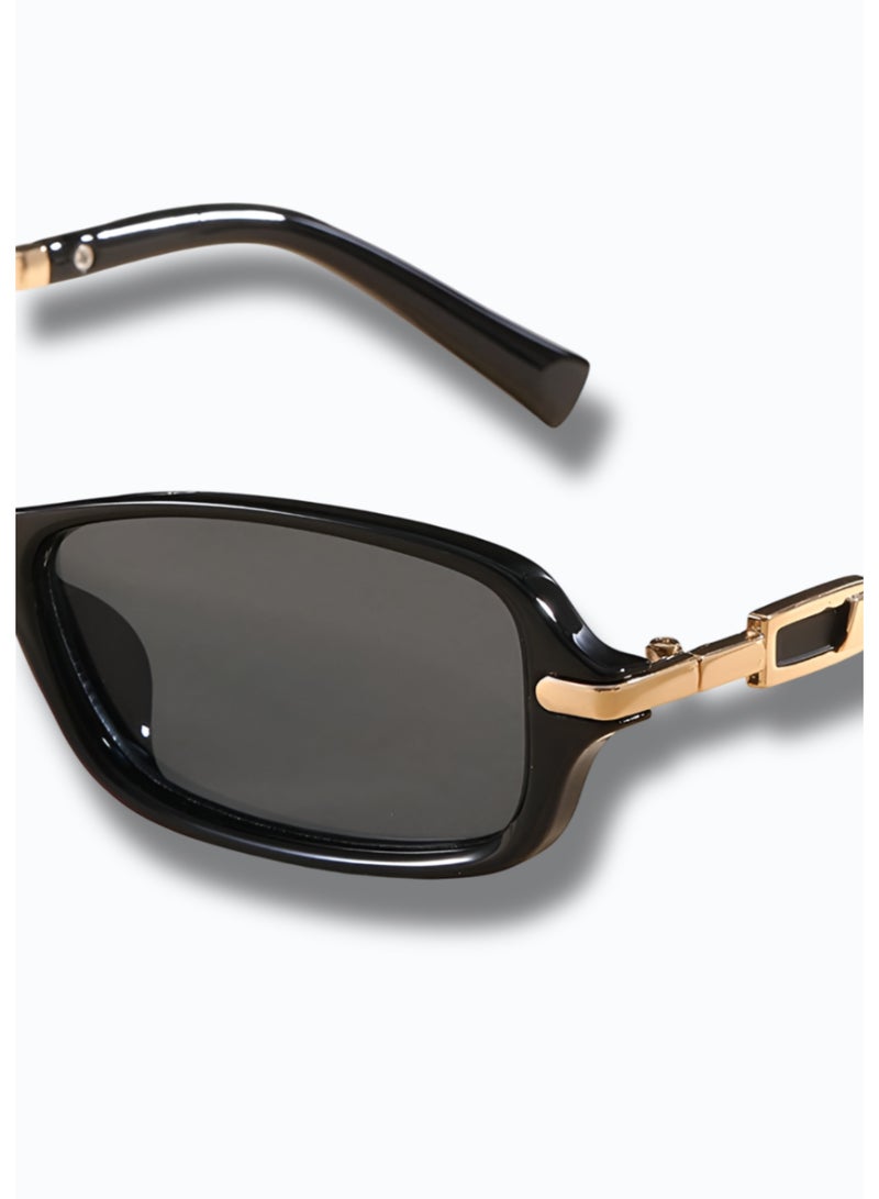 POLITE Black Rectangle Sunglasses with Gold Metal Arms – Retro Luxury Streetwear - Image 4