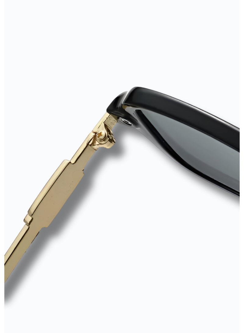 POLITE Black Rectangle Sunglasses with Gold Metal Arms – Retro Luxury Streetwear - Image 5