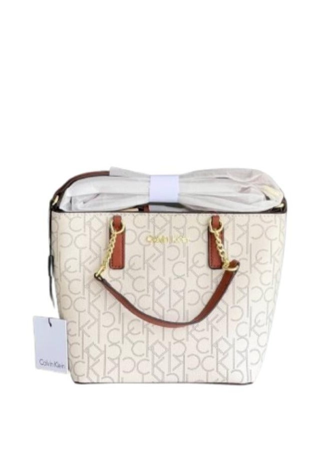 كالفن كلاين جينز Calvin Klein Women's Beige Handbag with Brown Strap  - Image 1