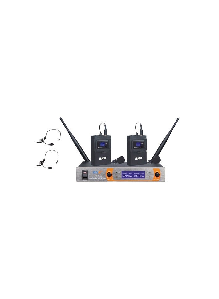BNK Professional 2 Channel VHF Wireless Microphone System Includes 2 Lapel Microphones with Transmitter for Parties, Conferences, and Meetings - Image 1