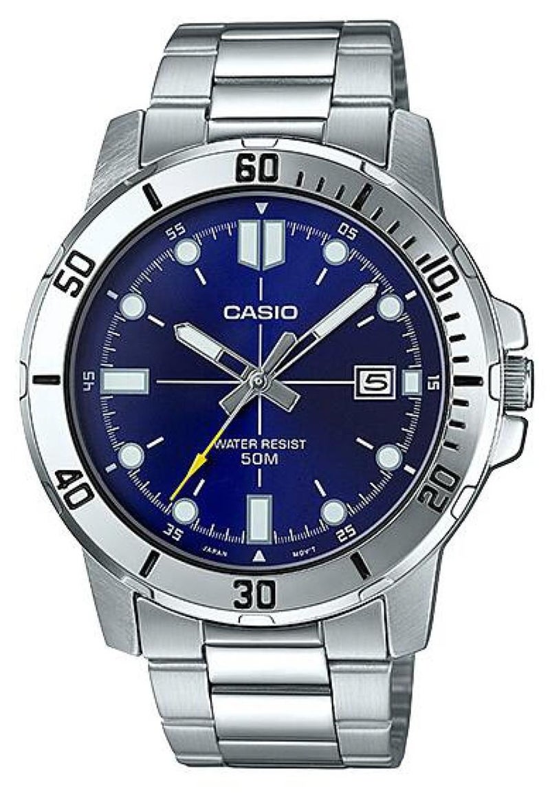 CASIO ساعة يد أنتيزر كوارتز للرجال من الفولاذ المقاوم للصدأ - MTP-VD01D-2EVUDF - 45 مم - فضي - Image 1