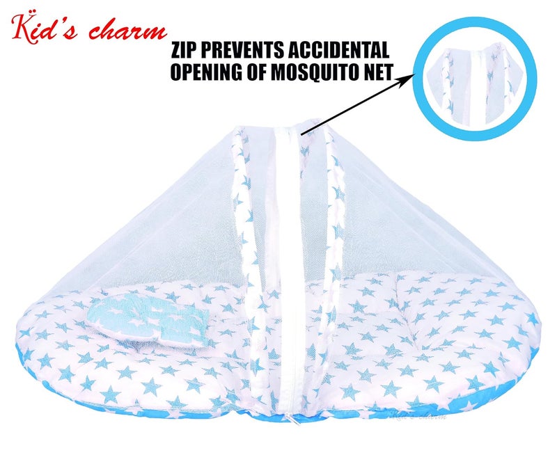 Kid's Charm Kids Charm Star 2 PCS Combo Set 3 in 1 Babys Cotton Cum Carry Bed2 in 1 Babys Cotton Bed with Mosquito Net for 04 Months Blue - Image 5