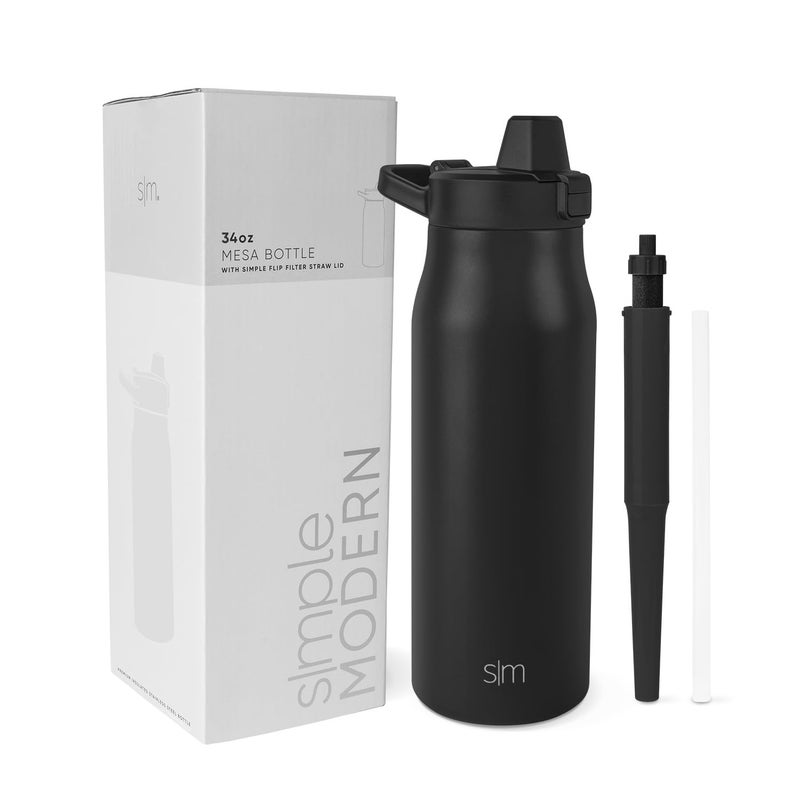 Simple Modern Filtered Water Bottle Insulated StainlessSteel Carbon Filter Travel Water Bottles Reusable for Clean Drinking Water On The Go 34oz Midnight Black