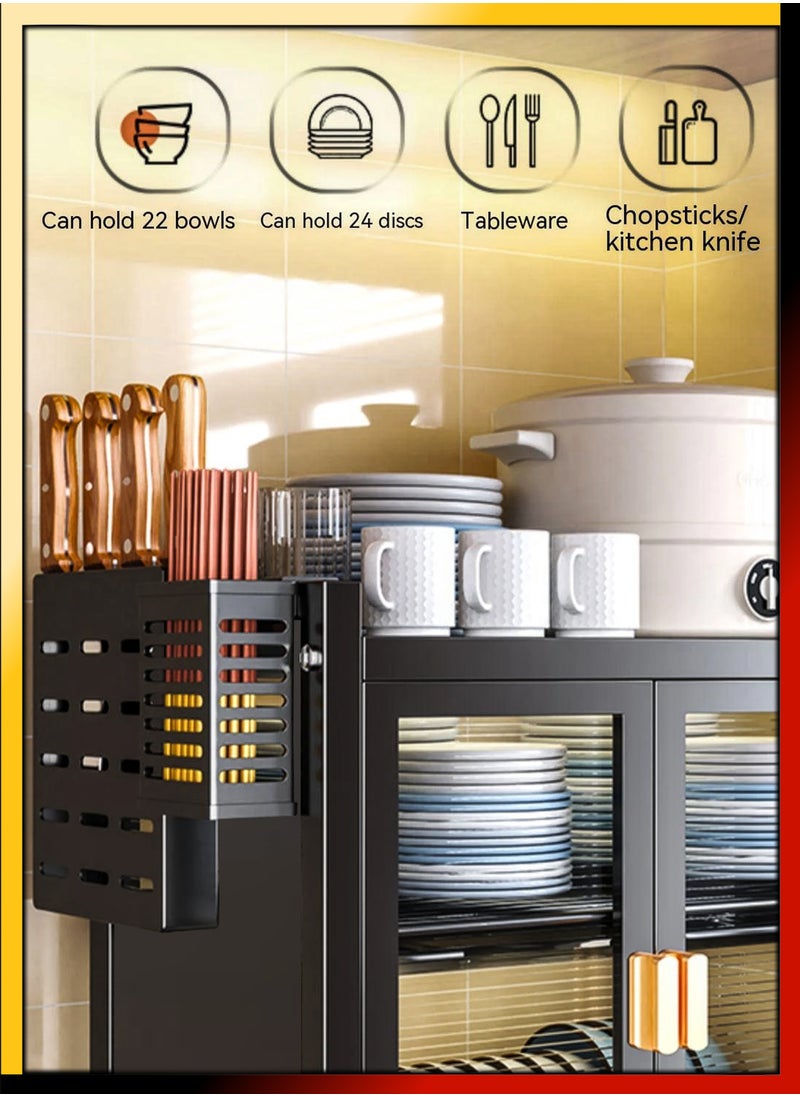 DBLEW - Kitchen Countertop 2 Layer Dish Drying Rack Bottom Drawer Dual Door Cabinet Layer Shelf Storage Detachable Drainer Tray Accessories Organizer Shelves for Bowls Plates Utensils Cutlery Spoon Fork Knife - Image 1