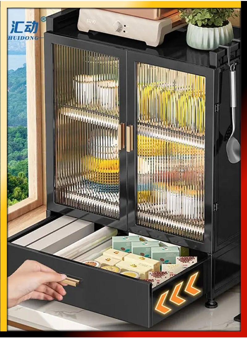 DBLEW - Kitchen Countertop 2 Layer Dish Drying Rack Bottom Drawer Dual Door Cabinet Layer Shelf Storage Detachable Drainer Tray Accessories Organizer Shelves for Bowls Plates Utensils Cutlery Spoon Fork Knife - Image 1