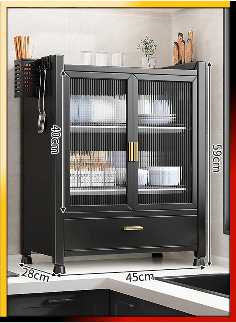 DBLEW - Kitchen Countertop 2 Layer Dish Drying Rack Bottom Drawer Dual Door Cabinet Layer Shelf Storage Detachable Drainer Tray Accessories Organizer Shelves for Bowls Plates Utensils Cutlery Spoon Fork Knife - Image 1