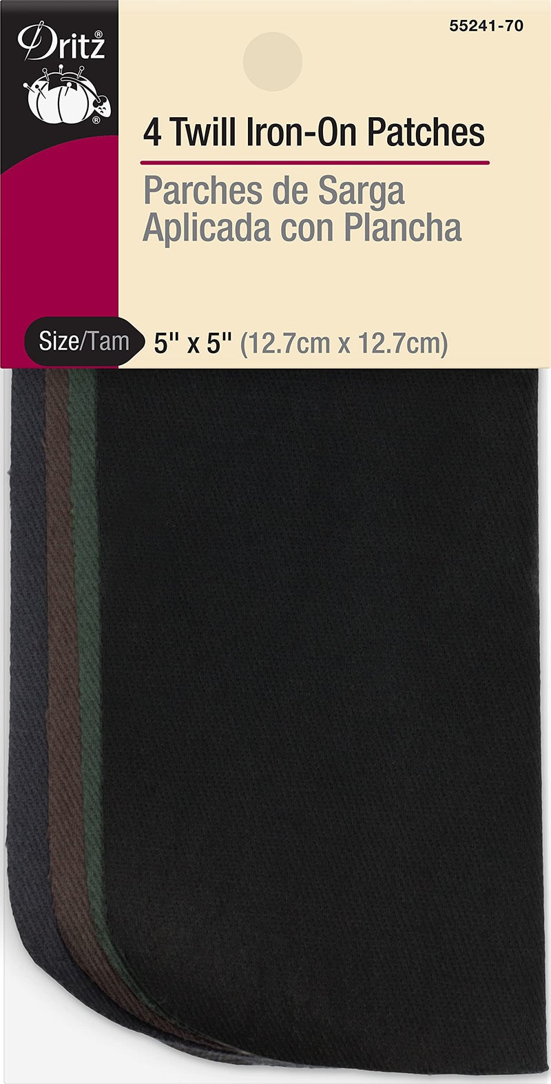 Dritz Dritz Twill IronOn Patches 5 x 5Inch 4 Count Dark Assorted Colors