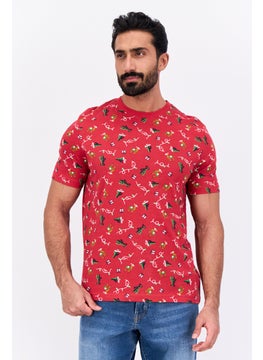 Jules Men Crew Neck Short Sleeve Allover Print T-Shirts, Red Combo  - Image 1