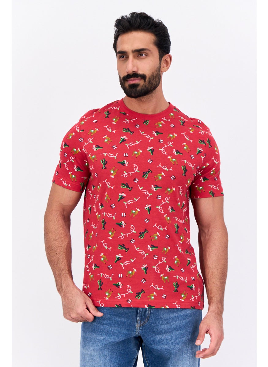 Jules Men Crew Neck Short Sleeve Allover Print T-Shirts, Red Combo  - Image 1