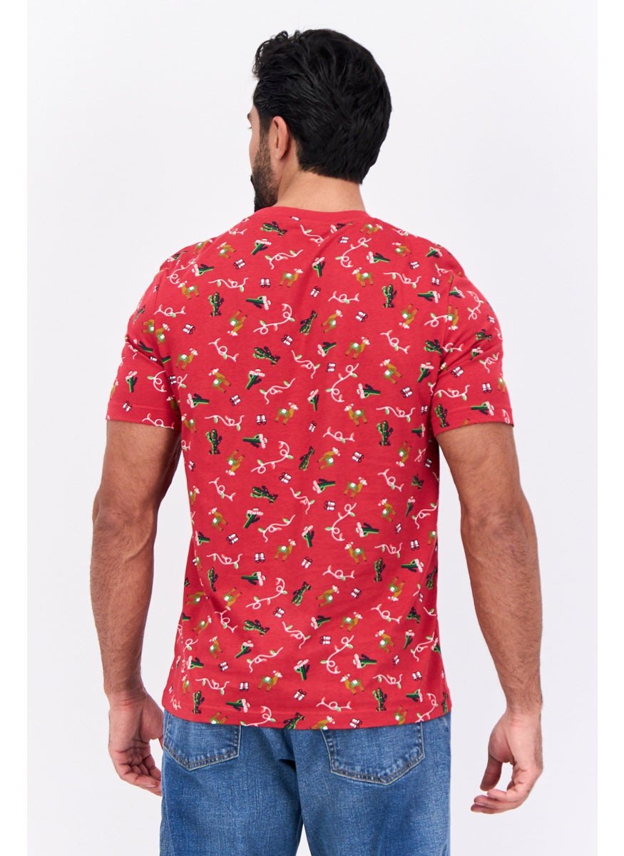 Jules Men Crew Neck Short Sleeve Allover Print T-Shirts, Red Combo  - Image 4