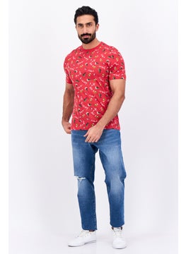 Jules Men Crew Neck Short Sleeve Allover Print T-Shirts, Red Combo  - Image 2