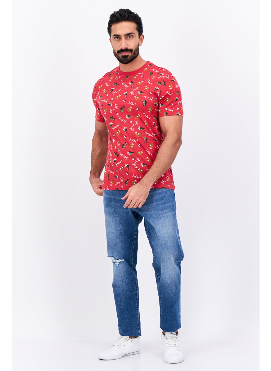 Jules Men Crew Neck Short Sleeve Allover Print T-Shirts, Red Combo  - Image 2