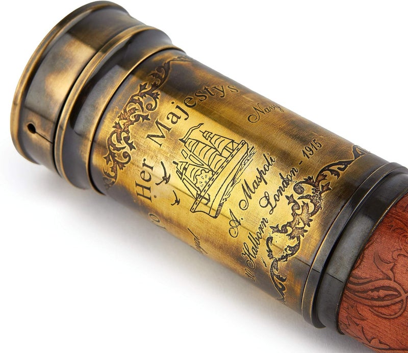 Super7One Handcrafted Telescope | Half Leather Carving | 20 Inches | Functional Vintage Replica Brass Nautical Antique Spyglass Telescope | - Image 5