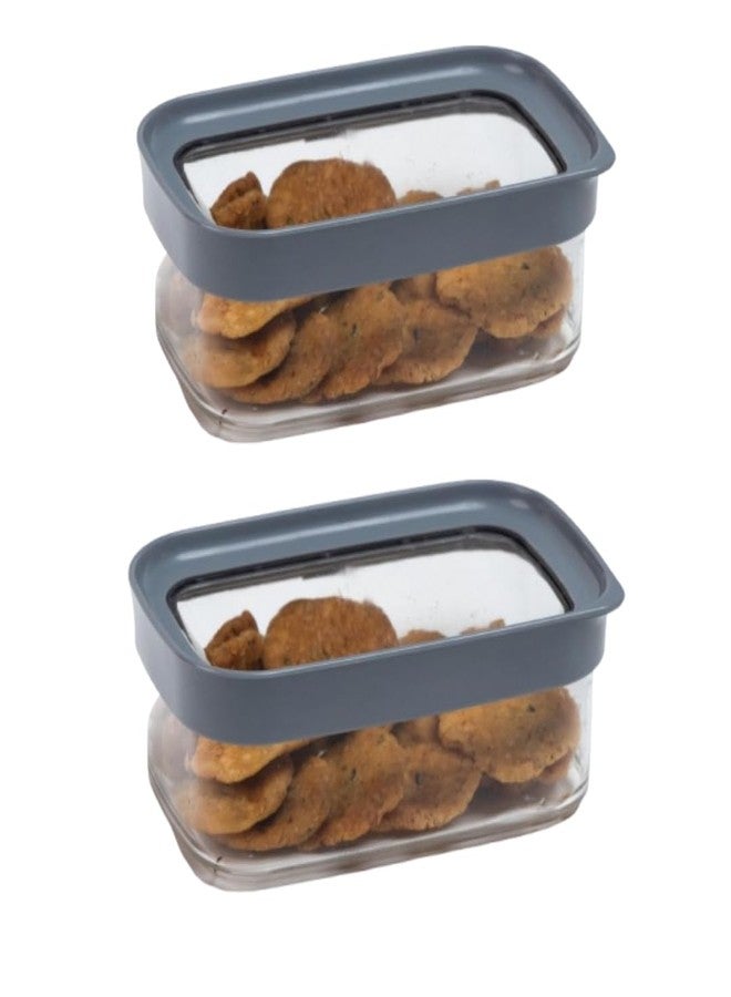 StacPro Acrylic Airtight Kitchen Containers 500 ML, Pack of 2 | BPA Free Stackable Jar, Modular Storage, Pantry Organiser, Fridge & Dishwasher Safe, Stain Resistant, Clear & Transparent (Grey) - Image 1