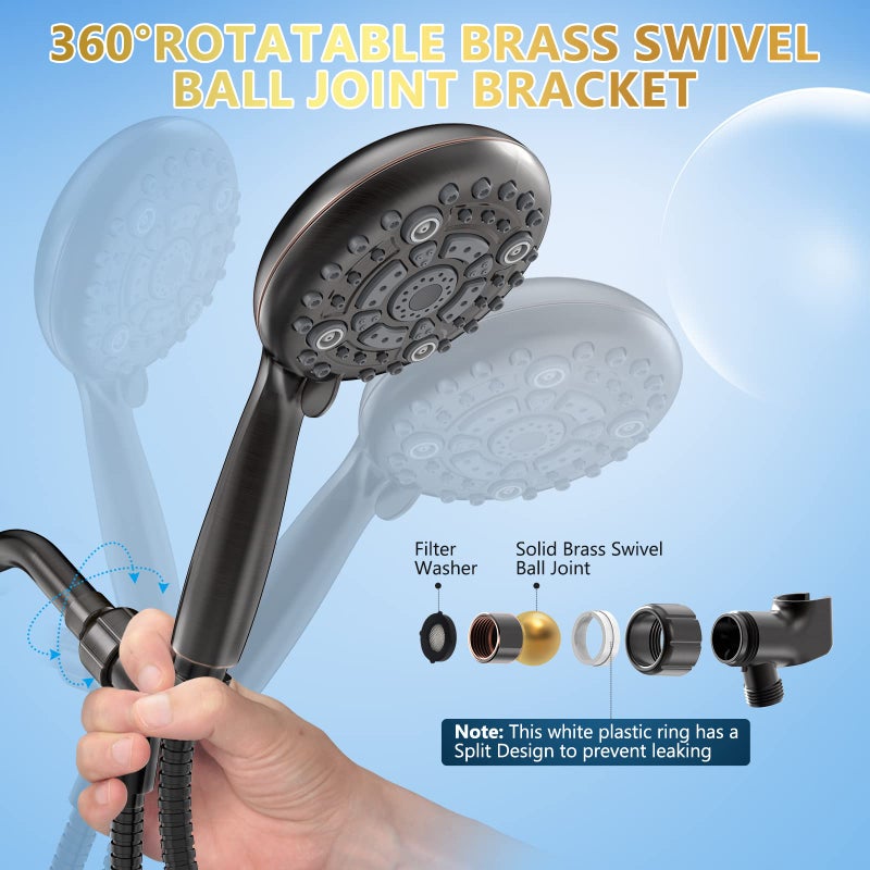 Dakings 6 Spray Modes High Pressure Handheld Showerhead Set Upgraded 5 Inches Shower Head With Handheld Spray Oil Rubbed Bronze Handheld Shower Head 60 Inches Stainless Steel Hose-1-Min Install - Image 5