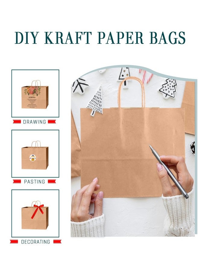 Bakepacker 60-Pack Wide Large Size Paper Bags With Handles Bulk 12.6"x4.3"x10" Brown Party Kraft Shopping Bags - Image 2