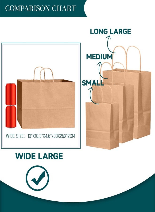 Bakepacker 60-Pack Wide Large Size Paper Bags With Handles Bulk 12.6"x4.3"x10" Brown Party Kraft Shopping Bags - Image 5