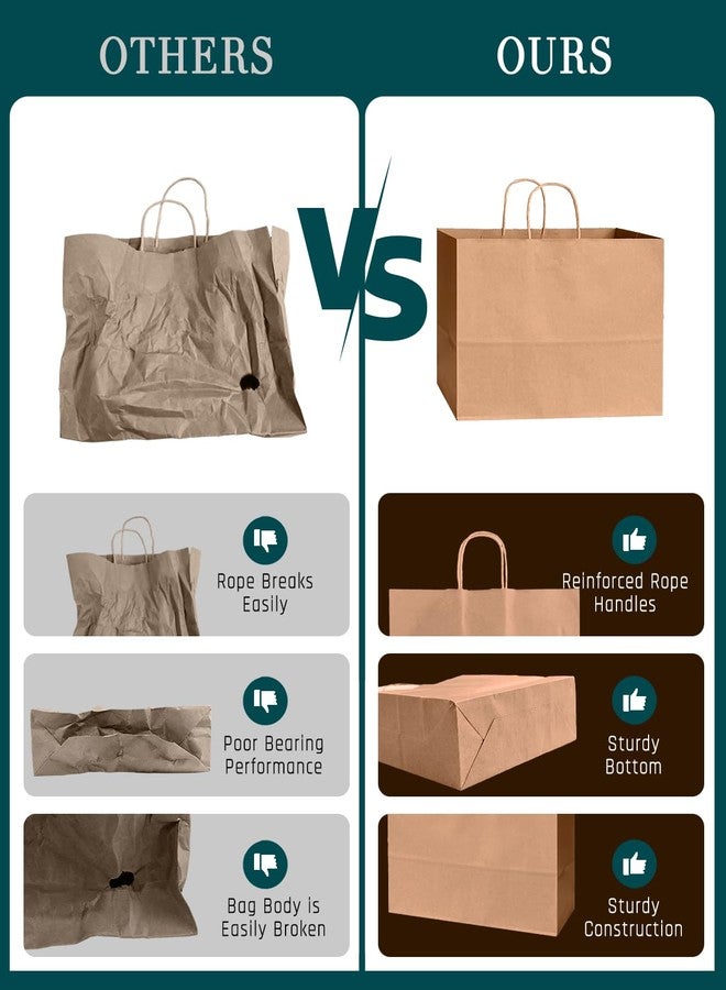 Bakepacker 60-Pack Wide Large Size Paper Bags With Handles Bulk 12.6"x4.3"x10" Brown Party Kraft Shopping Bags - Image 4