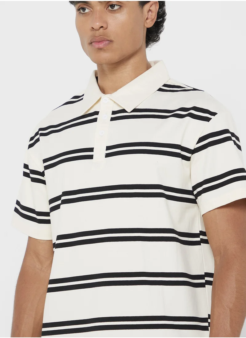 سفنتي فايف Polo Striped Shorts Sleeve T-Shirt
