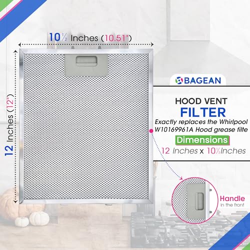 Bagean Range Hood Filter Replacement 12" x 10.5" W10169961A Compatible with Whirlpool Stove Hood Vent Filter - Aluminum Screen for Kitchen Overhead Exhaust Fan Blocks Grease & Filters Oven Air (3-Pk) - Image 3