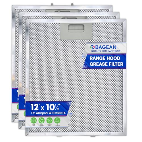 Bagean Range Hood Filter Replacement 12" x 10.5" W10169961A Compatible with Whirlpool Stove Hood Vent Filter - Aluminum Screen for Kitchen Overhead Exhaust Fan Blocks Grease & Filters Oven Air (3-Pk) - Image 1