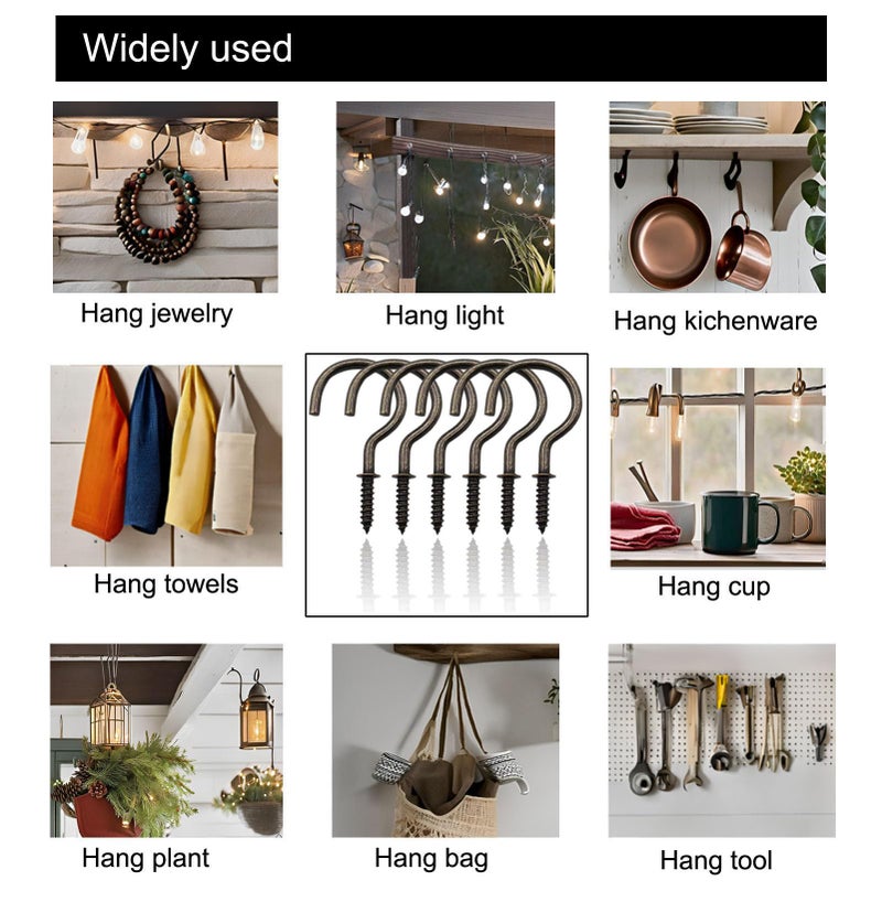 IDEALSV 1-1/2" Bronze Screw Cup Hook Ceiling Hooks 36 Pack Screw-in Light Hooks Mug Hooks - Image 4
