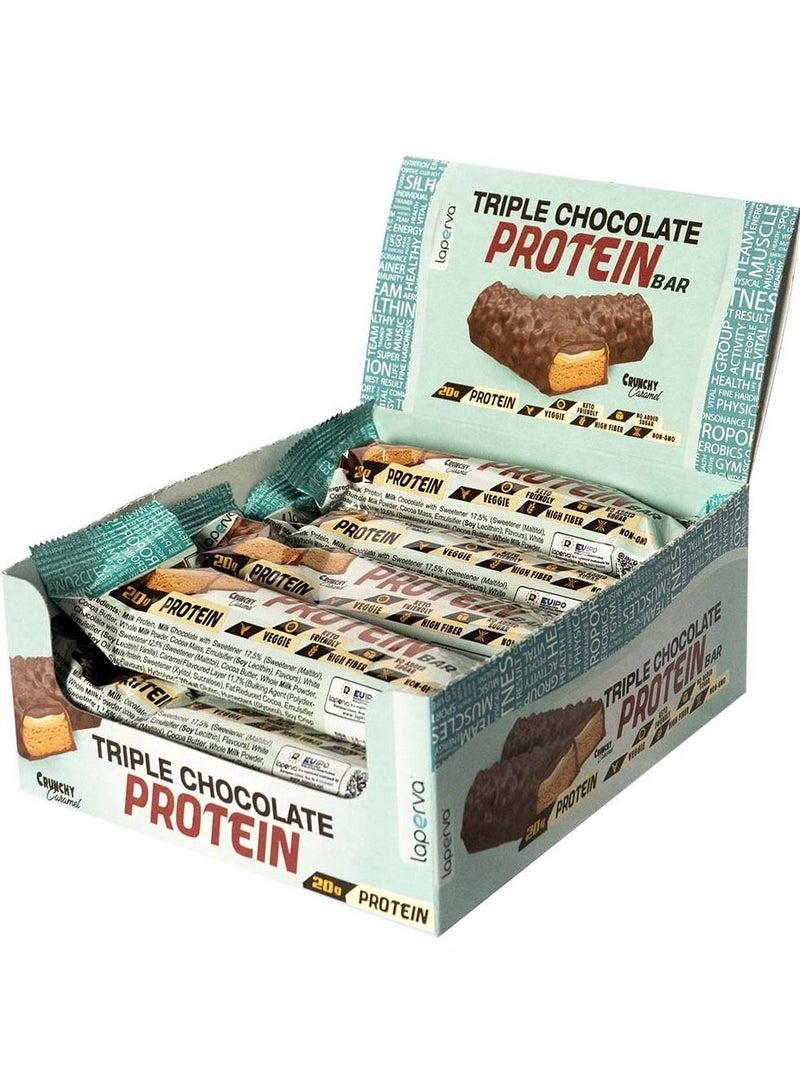 Laperva Triple Chocolate Protein Bar, Crunchy Caramel Flavor Box of 12 Bars