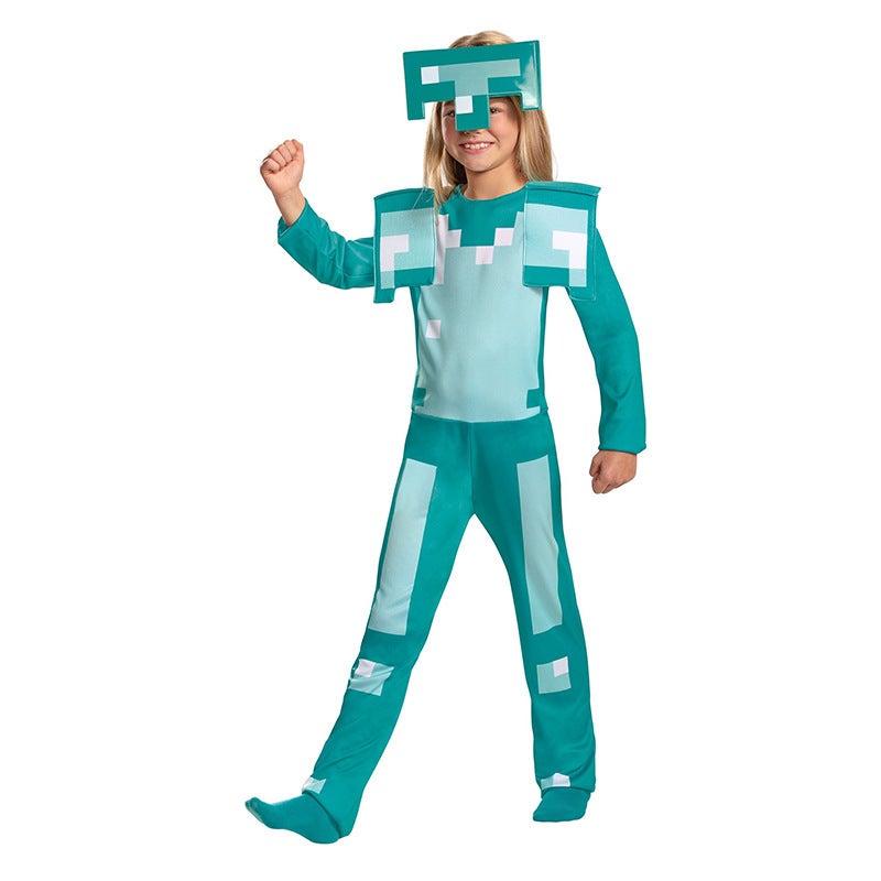 Halloween Childrens my world game play costume brick Diamond armor cos conjoined armor clothes Blue masonry armor