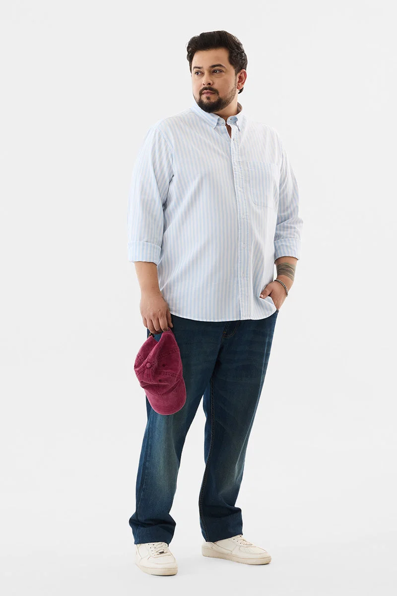 SNITCH قميص فورتوناتو مقاس كبير مخطط أزرق فاتح