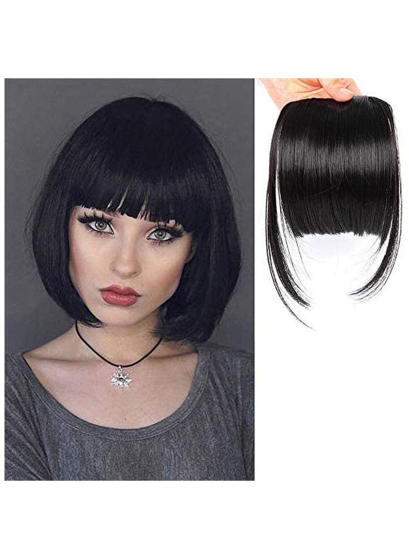 Estelle Clip on Bangs Fringe Hair Extensions 15cm Short Straight Clips in Hair Bang False Flat Hairpiece Two Side Black - Image 1