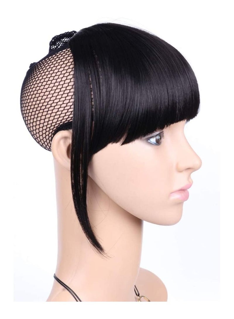 Estelle Clip on Bangs Fringe Hair Extensions 15cm Short Straight Clips in Hair Bang False Flat Hairpiece Two Side Black - Image 3