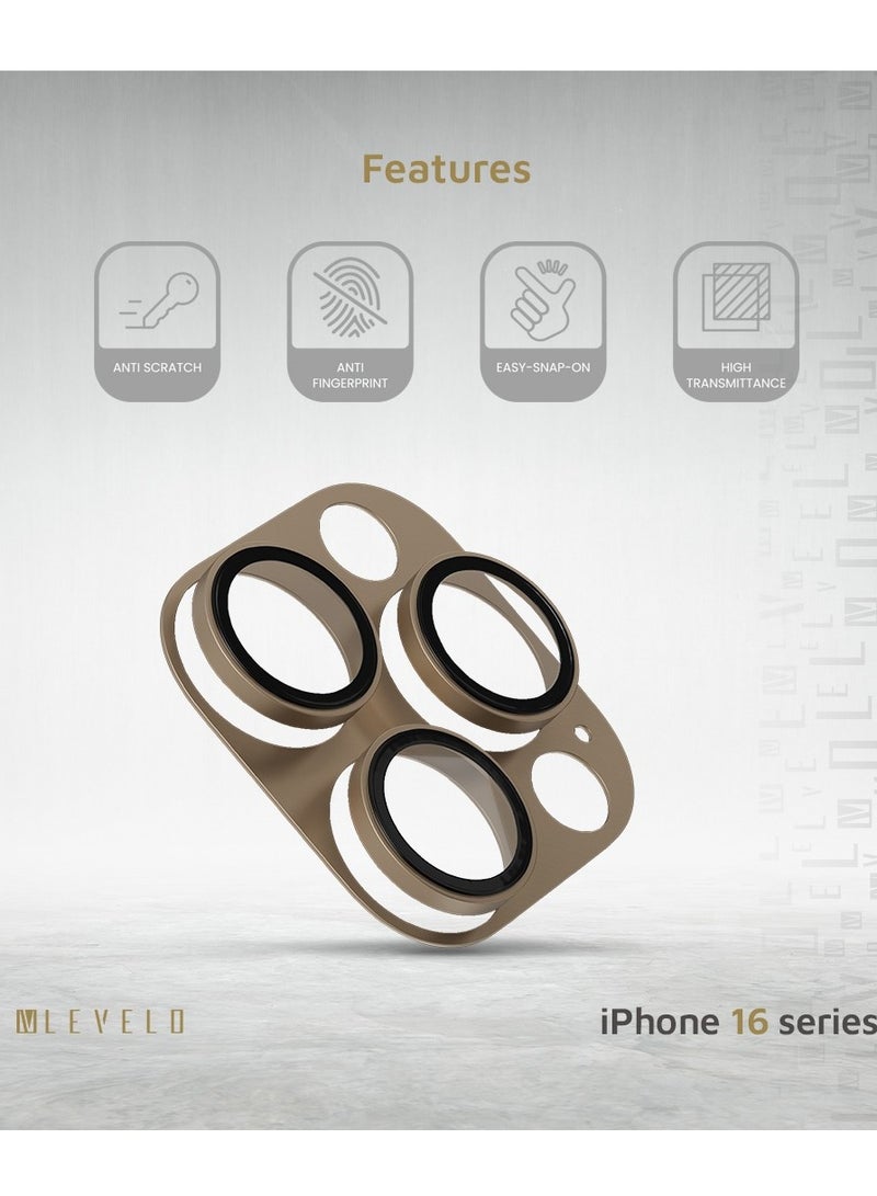 ليفيلو واقي عدسة الكاميرا Trio Pro لهاتف iPhone 16 Pro/Pro Max / غطاء عدسة الكاميرا من الزجاج الشفاف مع إطار من سبائك الألومنيوم / ملمس بدون عدسة / سهل التركيب / واقي كاميرا مضاد للخدش - وردة الصحراء الذهبية - Image 2