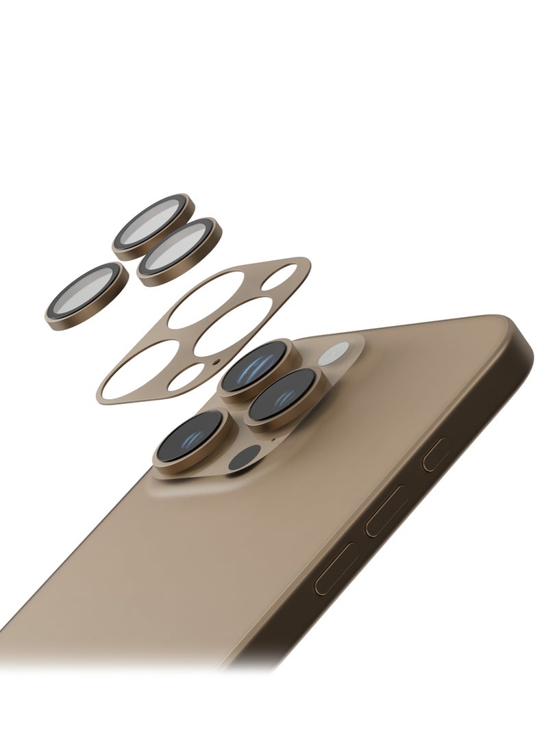ليفيلو واقي عدسة الكاميرا Trio Pro لهاتف iPhone 16 Pro/Pro Max / غطاء عدسة الكاميرا من الزجاج الشفاف مع إطار من سبائك الألومنيوم / ملمس بدون عدسة / سهل التركيب / واقي كاميرا مضاد للخدش - وردة الصحراء الذهبية - Image 5