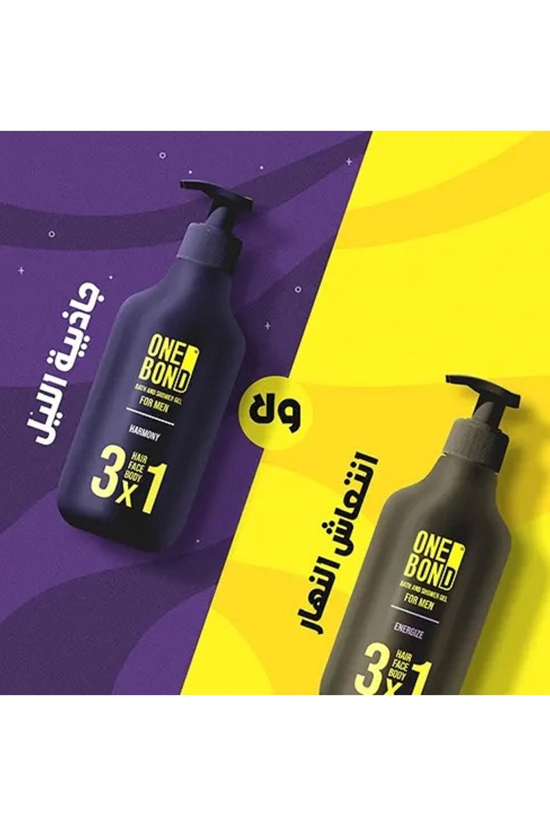 وان بوند جل استحمام متعدد الاستخدامات إنرجايز 3×1 للرجال للشعر والوجه والجسم 500 مل - Image 2