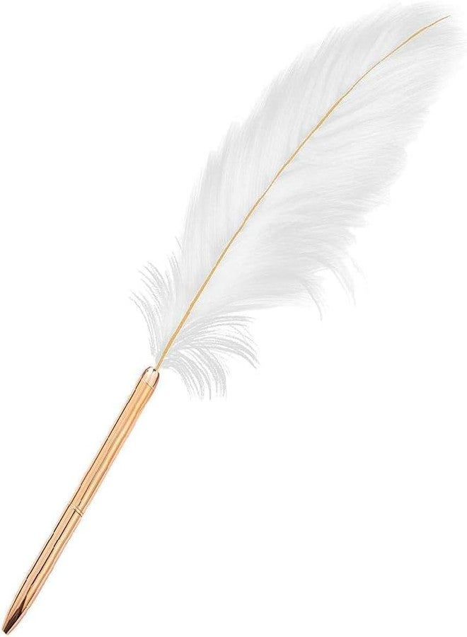 Weicoca White Feather Ballpoint Pen, Retro Refillable Ballpoint Pen, Exquisite Siganture Pen for Signing Artwork Journal Writing Ballpoint Pens and Refills, Cute Wedding Office Business Feather Pens - Image 3