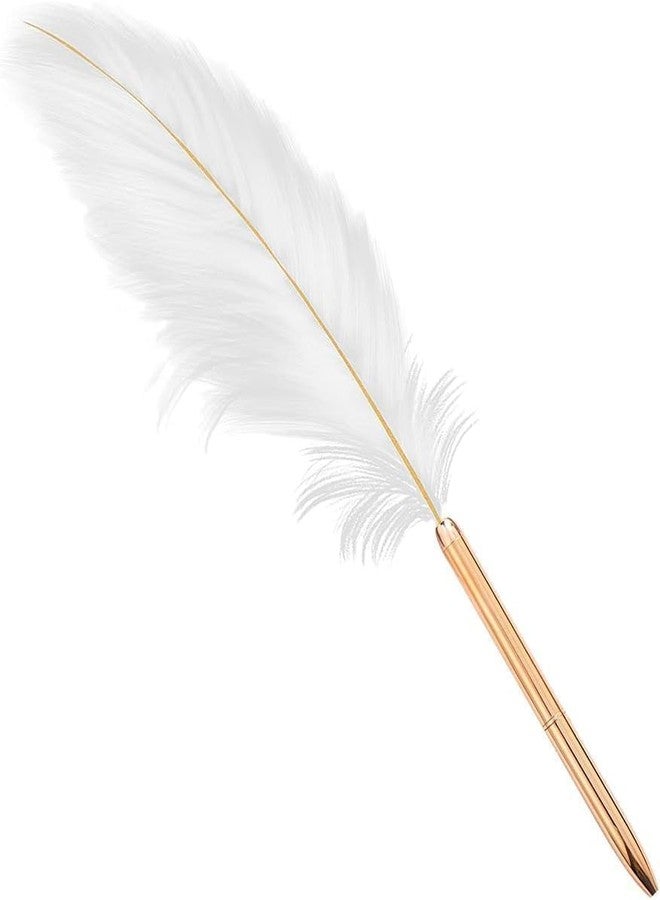 Weicoca White Feather Ballpoint Pen, Retro Refillable Ballpoint Pen, Exquisite Siganture Pen for Signing Artwork Journal Writing Ballpoint Pens and Refills, Cute Wedding Office Business Feather Pens - Image 1