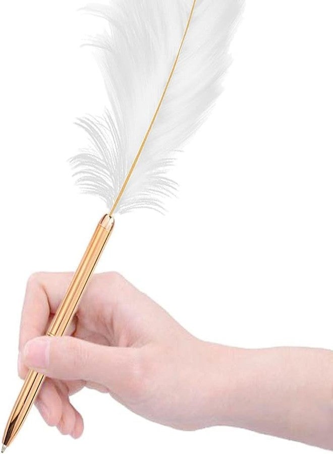 Weicoca White Feather Ballpoint Pen, Retro Refillable Ballpoint Pen, Exquisite Siganture Pen for Signing Artwork Journal Writing Ballpoint Pens and Refills, Cute Wedding Office Business Feather Pens - Image 2