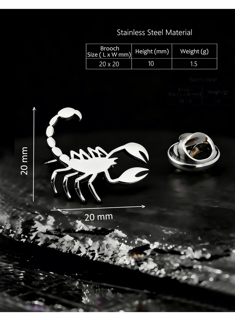 HomeNoor Vintage Silver Scorpion Brooch, Premium Stainless Steel Lapel Pin, Stylish Suit Accessory for Business, Wedding, Formal & Casual Outfits, Ideal Gift for Men & Women - Image 2