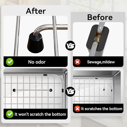 COWHERDING Kitchen Sink Grid and Sink Protectors, 26-1/16" x 14-1/16" Stainless Steel Material Sink Grate for Bottom of Kitchen Sink Rack Accessories with Rear Drain for Single Bowl Sinks, Scratch Prevention - Image 4