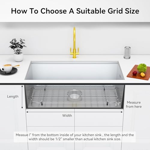 COWHERDING Kitchen Sink Grid and Sink Protectors, 26-1/16" x 14-1/16" Stainless Steel Material Sink Grate for Bottom of Kitchen Sink Rack Accessories with Rear Drain for Single Bowl Sinks, Scratch Prevention - Image 5