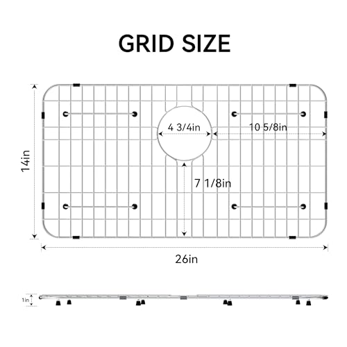 COWHERDING Kitchen Sink Grid and Sink Protectors, 26-1/16" x 14-1/16" Stainless Steel Material Sink Grate for Bottom of Kitchen Sink Rack Accessories with Rear Drain for Single Bowl Sinks, Scratch Prevention - Image 2
